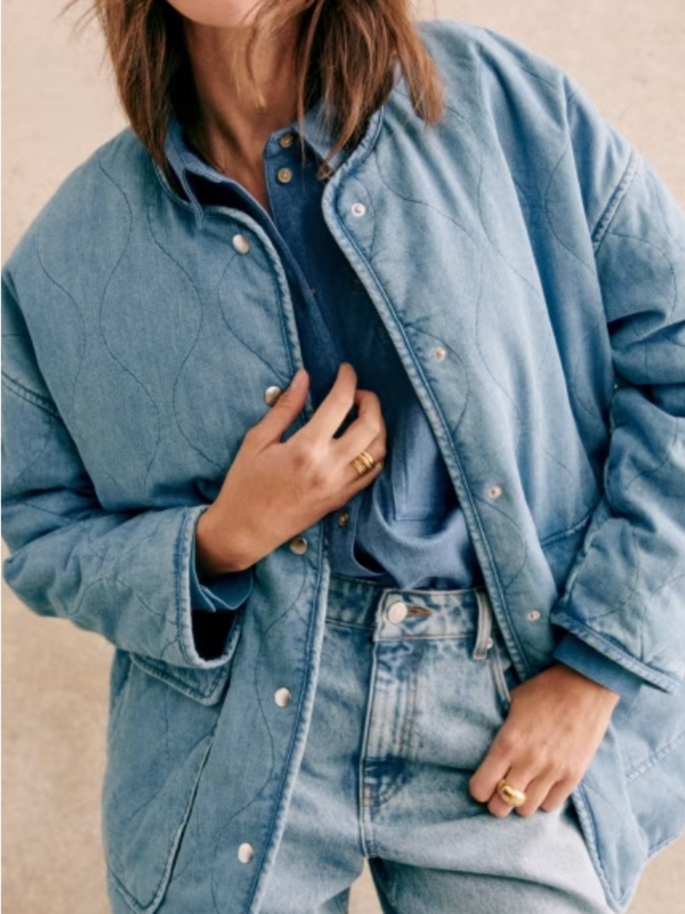 Sezane Farel Blue Quilted Jacket - Size EU 36